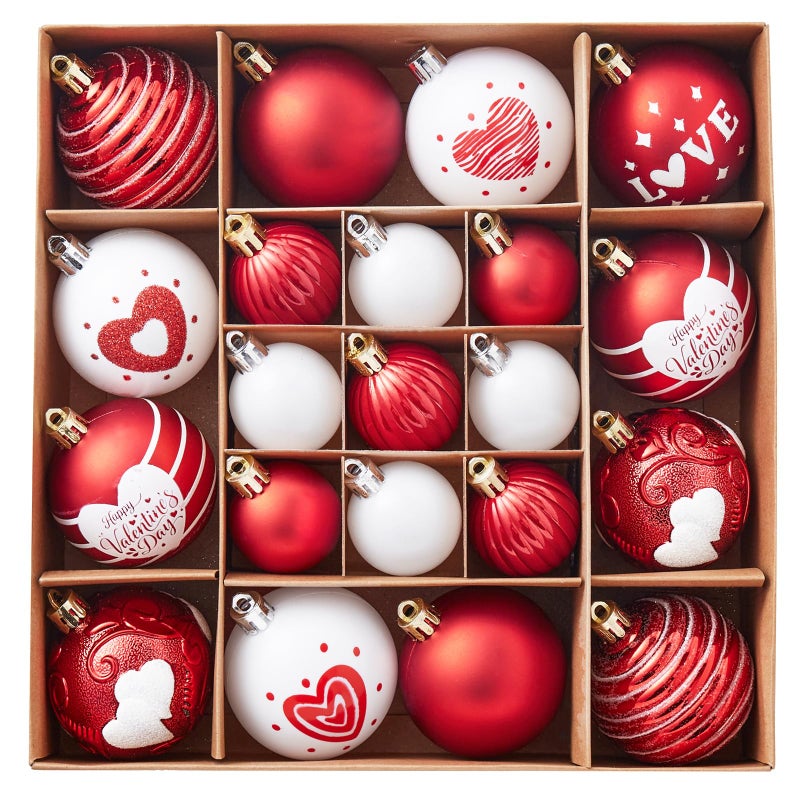 Wironlst Valentines Day Decorations, 21pcs Ball Shaped Valentine Ornaments for Tree, Xmas, Love Day and Wedding Anniversary Party (Red) - Image 1