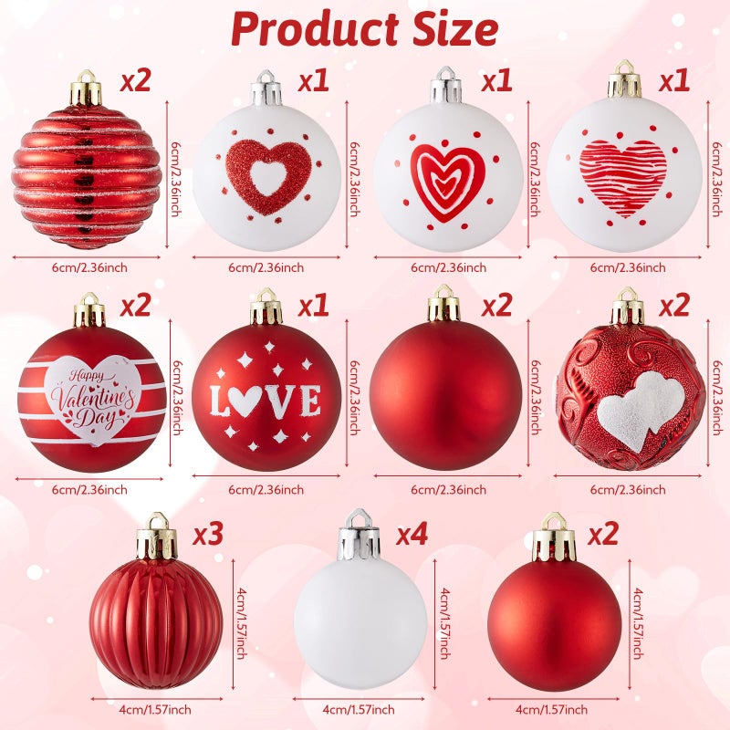 Wironlst Valentines Day Decorations, 21pcs Ball Shaped Valentine Ornaments for Tree, Xmas, Love Day and Wedding Anniversary Party (Red) - Image 2