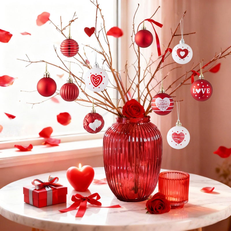 Wironlst Valentines Day Decorations, 21pcs Ball Shaped Valentine Ornaments for Tree, Xmas, Love Day and Wedding Anniversary Party (Red) - Image 3