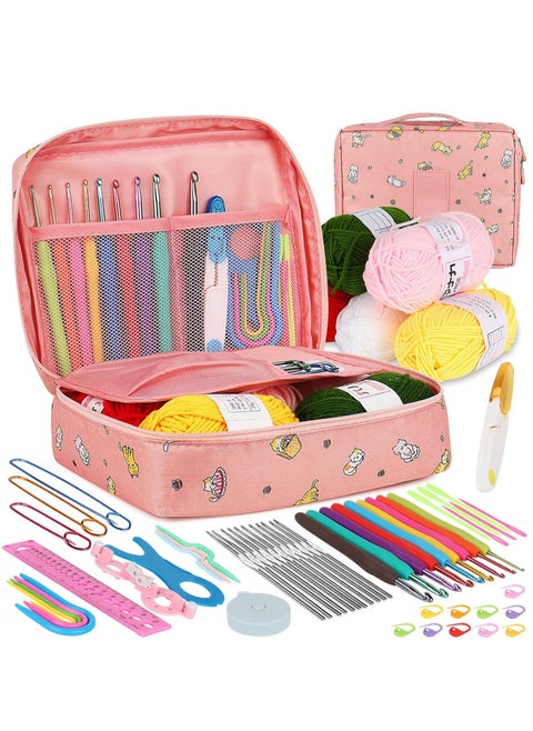 Crochet Kit for Beginners Adults, Crochet Kits Include Yarn, 59pcs Crochet Starter Kit for Beginners Kids, Ergonomic Crochet Hooks 2.0-6.0 mm, Lace Steel Needles 0.6-1.9 mm