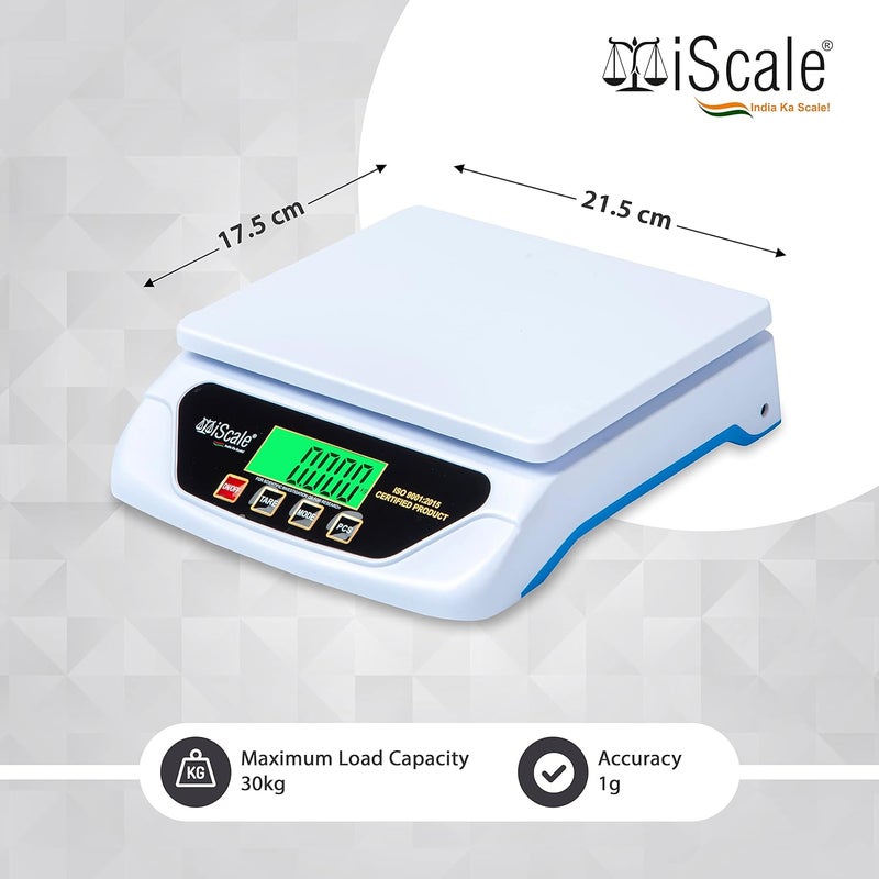 Iscale آلة وزن رقمية متعددة الاستخدامات iScale بسعة تصل إلى 30 كجم مع محول طاقة مباشر مناسبة لوزن 510 كجم بحجم وعاء صغير 215 × 175 سم غير قانونية للاستخدام التجاري - Image 2