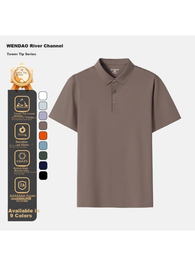 ASK Wendao Tower Top Series Egyptian Long-staple Cotton 7a Antibacterial High-end Polo Shirt W8120 Gray Coffee 3XL - Image 1