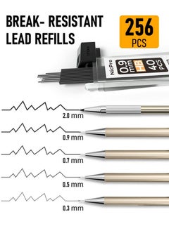 Nicpro 5 Pcs Metal Mechanical Pencil Set In Case Artist Drafting Pencils 0.3 0.5 0.7 0.9 & 2Mm Graphite Lead Holders (2H Hb 2B 4B Colored Lead) For Sketching Drawing With 9 Lead Refills 2 Erasers  - Image 4