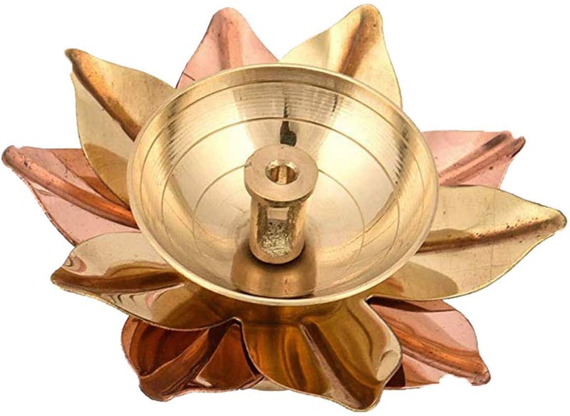 Shopeum Shopeum Brass Diya Lamp Lotus Shape Decorative Akhand Deepak for Pooja Golden and Copper Kuber Puja Home Dcor Oil Kamal Patti Temple Articles Decor Gifts Giting 4 InchSmall 