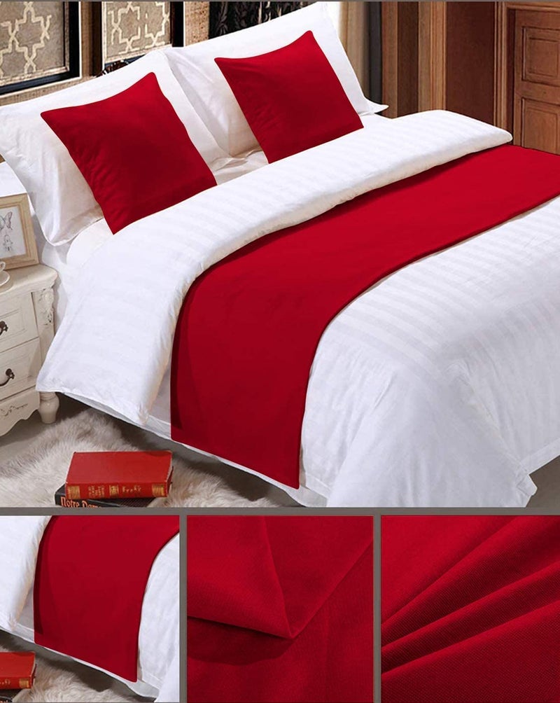 Elegant Linen Store Elegant Linen Store 100 Egyptian Cotton 3 Piece Bed Runner Set with 1000 Thread Count Decorative Scarf and Protector Slipcover King Size 25 x 104 Inch Red  - Image 3