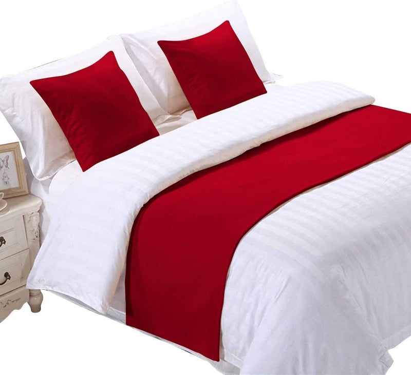 Elegant Linen Store Elegant Linen Store 100 Egyptian Cotton 3 Piece Bed Runner Set with 1000 Thread Count Decorative Scarf and Protector Slipcover King Size 25 x 104 Inch Red  - Image 2