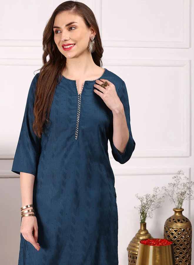 آي شين Geometric Woven Design Cotton Straight Kurta