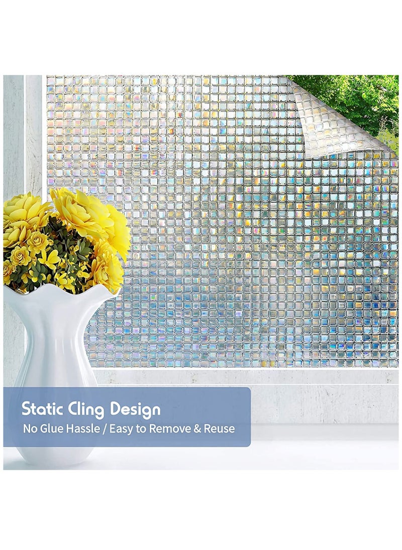 KASTWAVE Window Privacy Film Stained Glass Window Film Mosaic Static Cling Decorative Window Vinyl, Removable Rainbow Window Tint, Non-Adhesive UV Blocking for Home Office, 17.5 x 78.7  - Image 2