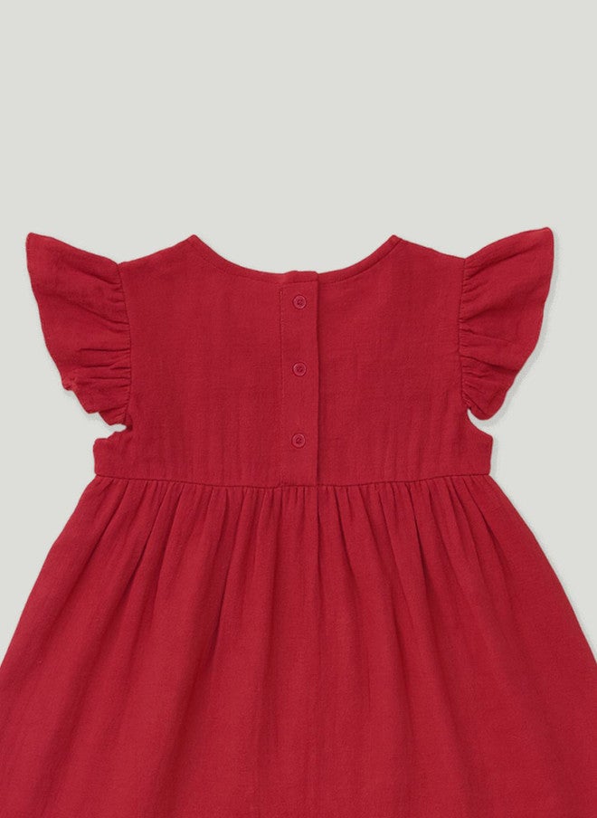 Kidbea فستان كيدبيا بناتي ماروني على شكل حرف A بأكمام متموجة وإغلاق بأزرار - Image 5