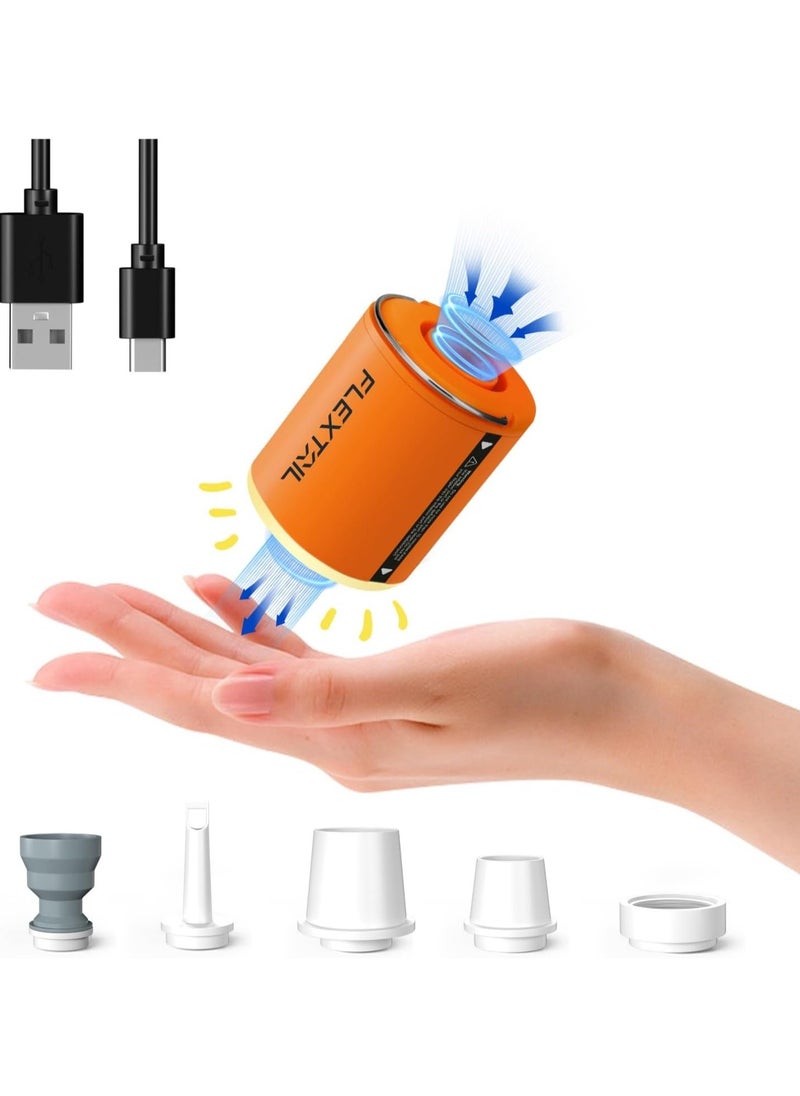 FLEXTAIL Portable Air Pump with Camping Lantern Tiny Pump 2X 4kPa Air Pump for Inflatables Rechargeable Air Mattress Pump with Magnetic Design for Sleeping Pads, Pool Floats, Swimming Rings Orange  - Image 1