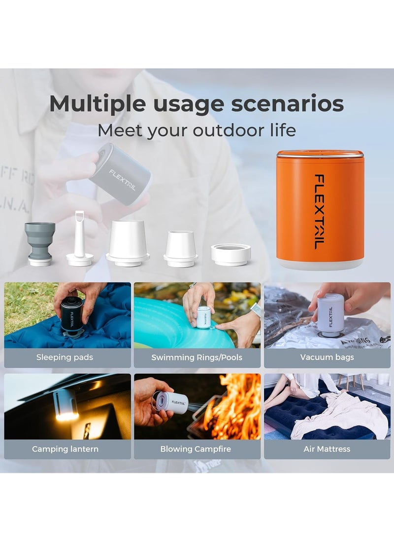 FLEXTAIL Portable Air Pump with Camping Lantern Tiny Pump 2X 4kPa Air Pump for Inflatables Rechargeable Air Mattress Pump with Magnetic Design for Sleeping Pads, Pool Floats, Swimming Rings Orange  - Image 2