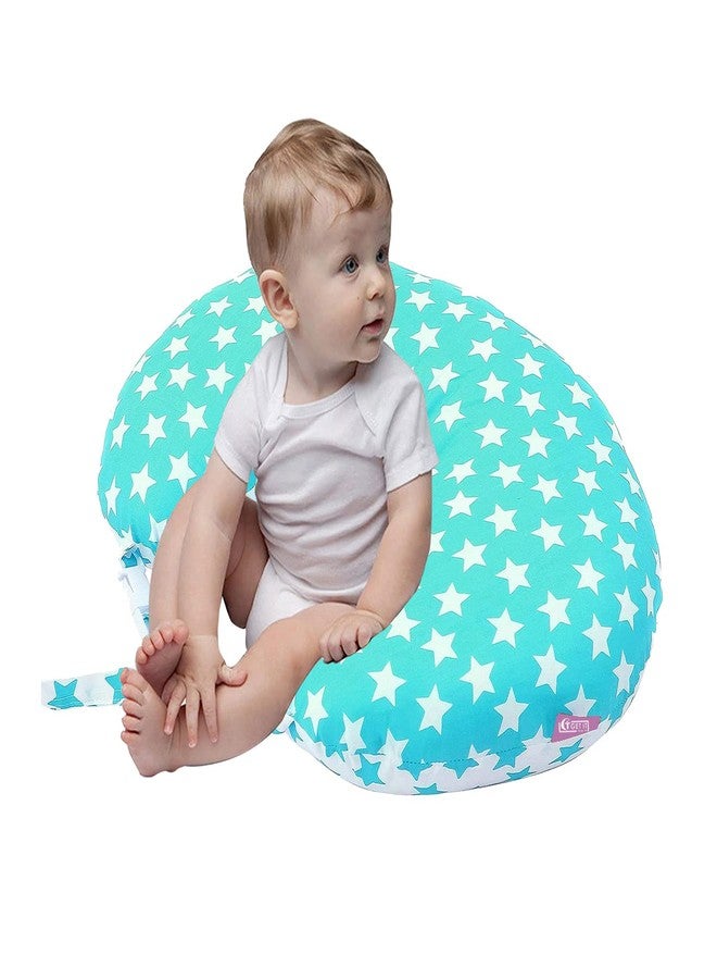 GET IT Cotton 5-in-1 Feeding Pillow with Detachable Cover | New Born Portable Breast Feeding Pillow for Baby | Infant Support for Baby and Mom | Blue Star - Image 1