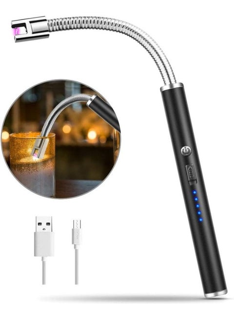 Long Electric USB Rechargeable Lighter – Flameless Candle & Gas Stove Plasma Arc Lighter for Kitchen, BBQ & Fireworks (Silver)