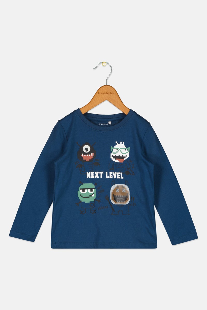 NAME IT تي شيرت طويل الأكمام بأكمام دائرية للأولاد الصغار، أزرق مائل إلى الأخضر - Image 1