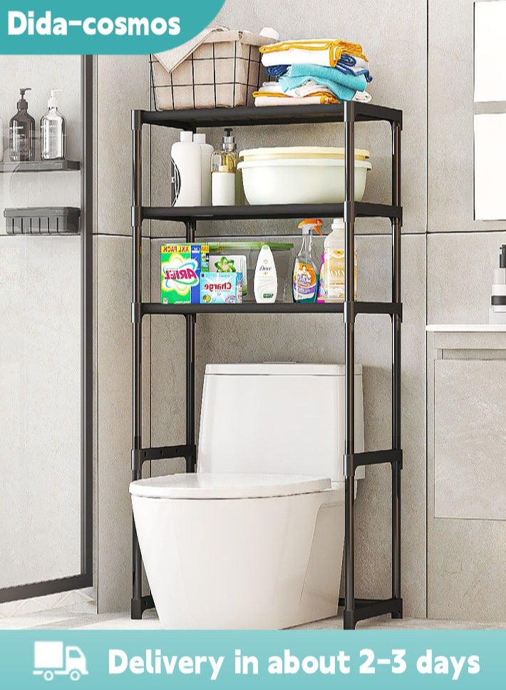 ديدا كوسموس رف تخزين مناشف مكون من 3 طبقات فوق المرحاض، موفر للمساحة في الحمام، أسود - Image 1