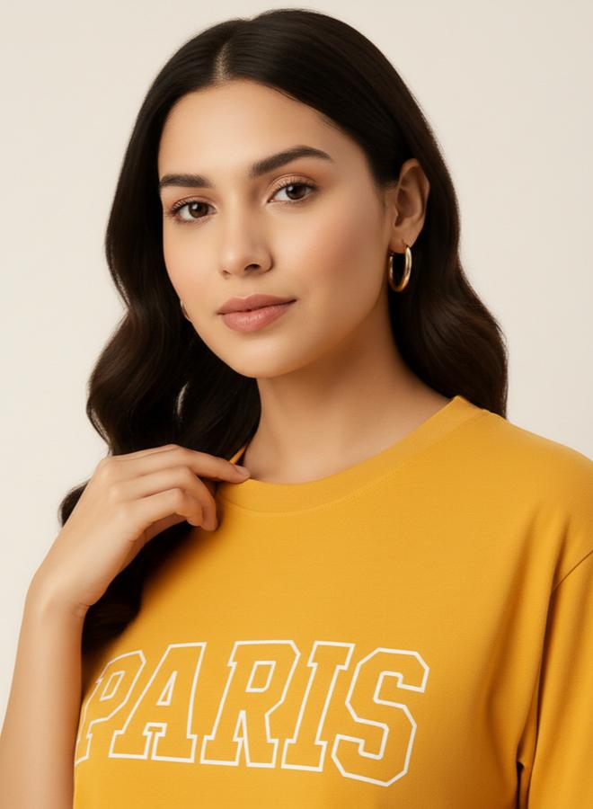 PAUSE Women Mustard Yellow Paris Graphic T-Shirt - Image 5