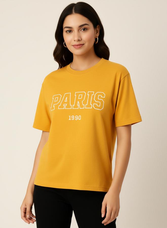 PAUSE Women Mustard Yellow Paris Graphic T-Shirt - Image 1
