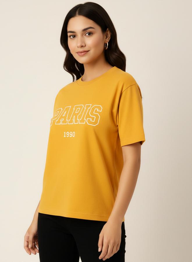 PAUSE Women Mustard Yellow Paris Graphic T-Shirt - Image 4
