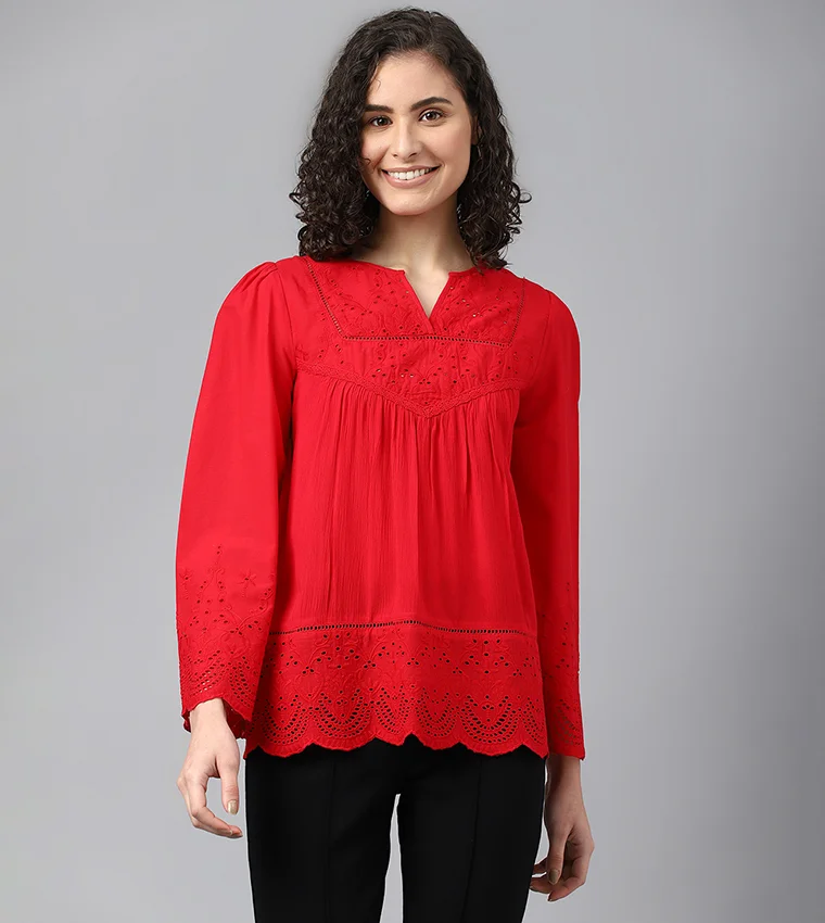 BEVERLY HILLS POLO CLUB Embroidered V-Neck Top