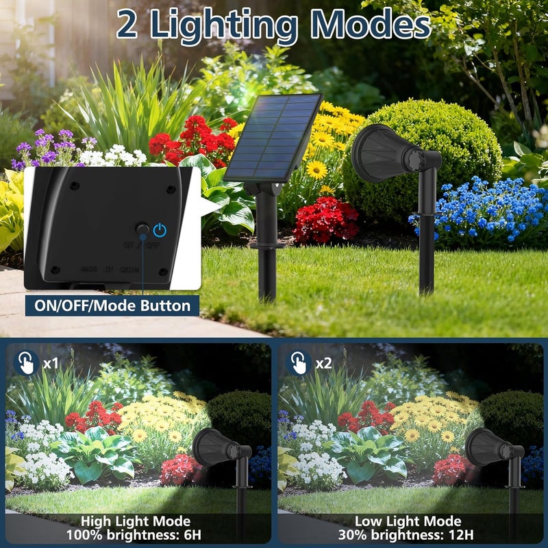 T-SUNUS Christmas Solar Powered LED Spot Light White 6000K, Separated Panel with 9.8ft Cable IP65 Waterproof Spotlights Outdoor Landscape Garden Lights for Flag Patio Yard Driveway Halloween 2 Pack - Image 3