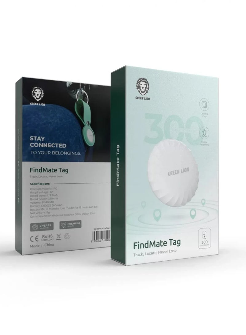GREEN LION Findmate Tag / Track/Locate/Never Lose Keys/ Wallets /Pets/ Essentials / Works with Apple Find / Precise Positioning / Long Lasting Battery Life / Certified Chip / Smart Tag - White  - Image 3