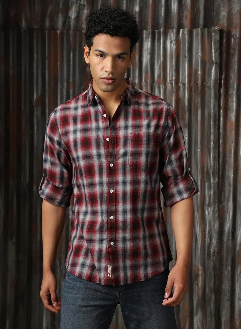 هاي ستار Men's Multicoloured 100% Cotton Checkered Button Down Regular Fit Shirt