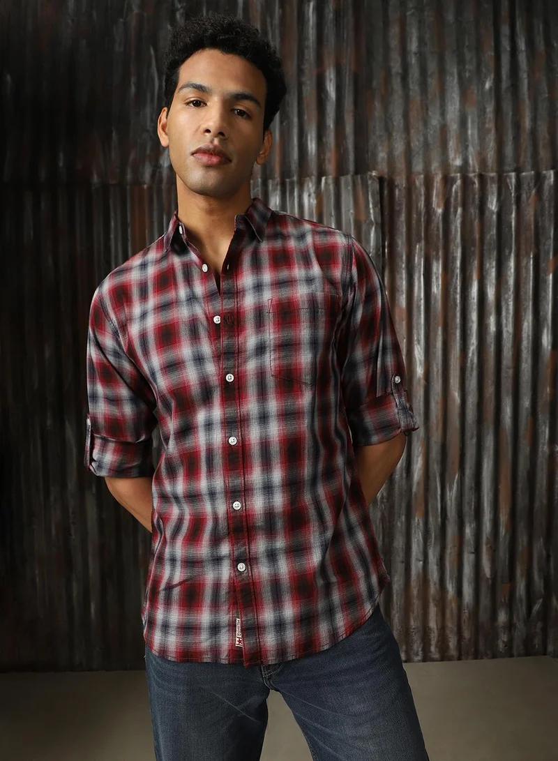 HIGH STAR Men's Multicoloured 100% Cotton Checkered Button Down Regular Fit Shirt