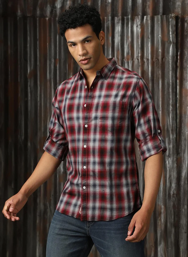 هاي ستار Men's Multicoloured 100% Cotton Checkered Button Down Regular Fit Shirt