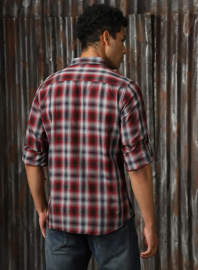 HIGH STAR Men's Multicoloured 100% Cotton Checkered Button Down Regular Fit Shirt
