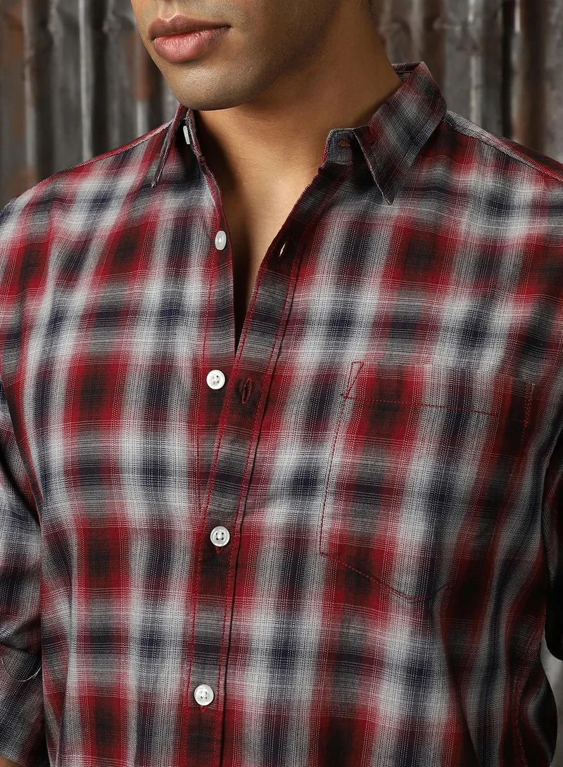 HIGH STAR Men's Multicoloured 100% Cotton Checkered Button Down Regular Fit Shirt
