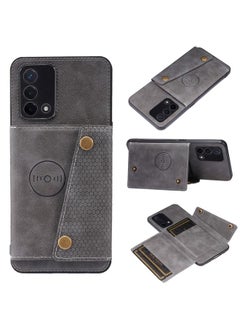 HuHa Case Cover For Realme X7 Pro Ultra Double Buckle PU + TPU Shockproof Magnetic Protective Case with Card Slot & Holder Grey 