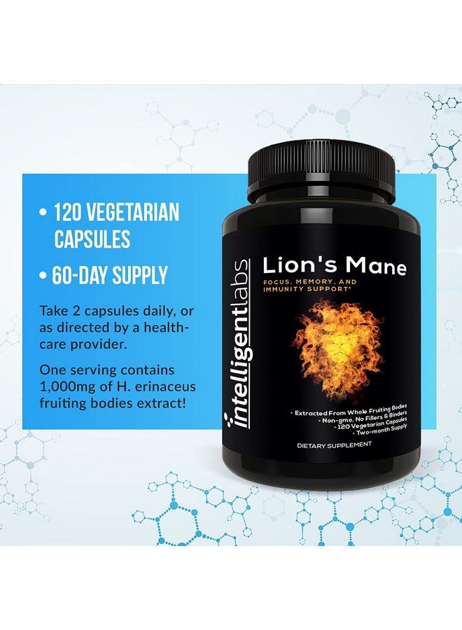 Intelligent Labs Lion’s Mane Mushroom Capsules, Extracted from The Fruiting Bodies of Hericium Erinaceus, Minimum 25% Beta Glucans, No Grain Fillers, 2-Month Supply - Image 3