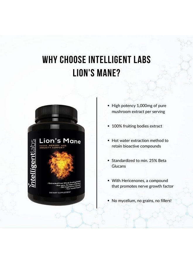 Intelligent Labs Lion’s Mane Mushroom Capsules, Extracted from The Fruiting Bodies of Hericium Erinaceus, Minimum 25% Beta Glucans, No Grain Fillers, 2-Month Supply - Image 5