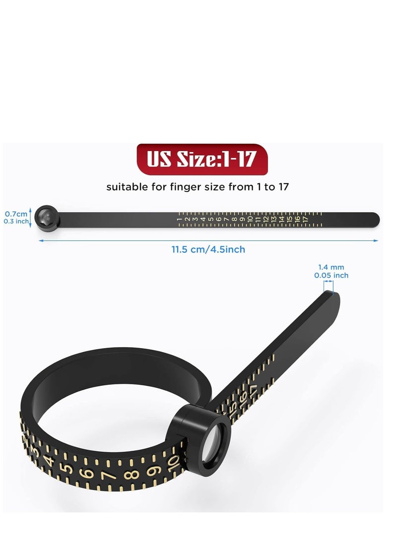 YHRY Ring Sizer 1-17 Measuring Tool with Magnified Glass, Reusable Finger Size Gauge Jewelry Sizing Tool USA Rings Size,Jewelry Tools  - Image 4