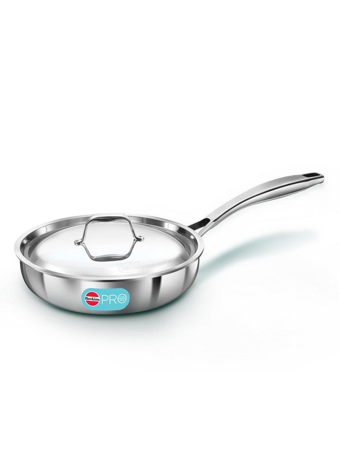 Hawkins Pro 22 cm Frying Pan, Triply Stainless Steel Fry Pan with Stainless Steel Handle and Stainless Steel Lid, Silver (PSF22S) - Image 1