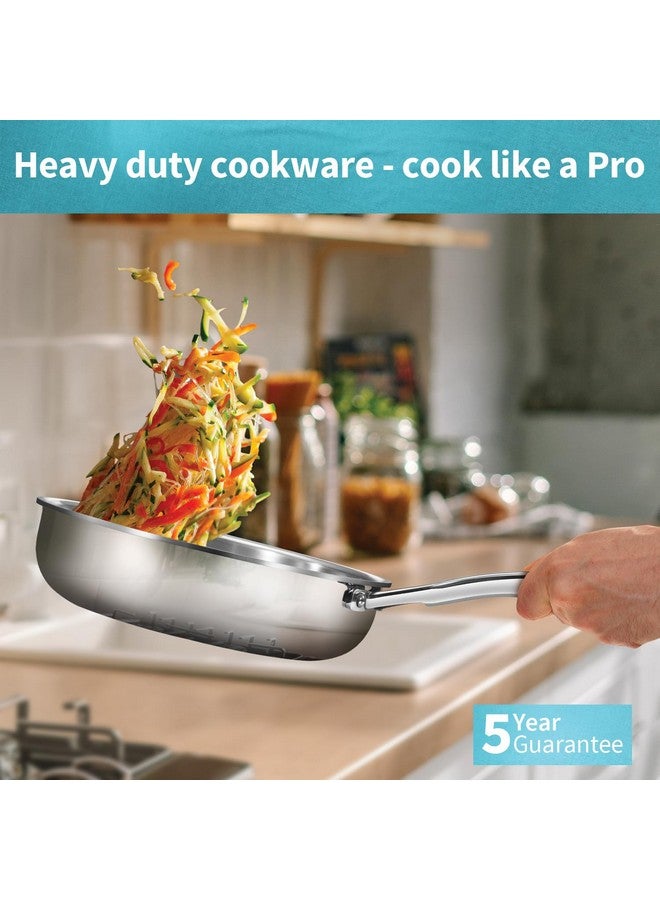 Hawkins Pro 22 cm Frying Pan, Triply Stainless Steel Fry Pan with Stainless Steel Handle and Stainless Steel Lid, Silver (PSF22S) - Image 2