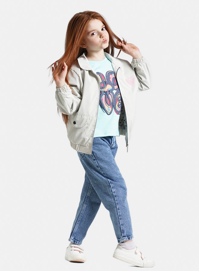 ريمينت جاكيت للبنات خفيف للربيع فضي - Image 1