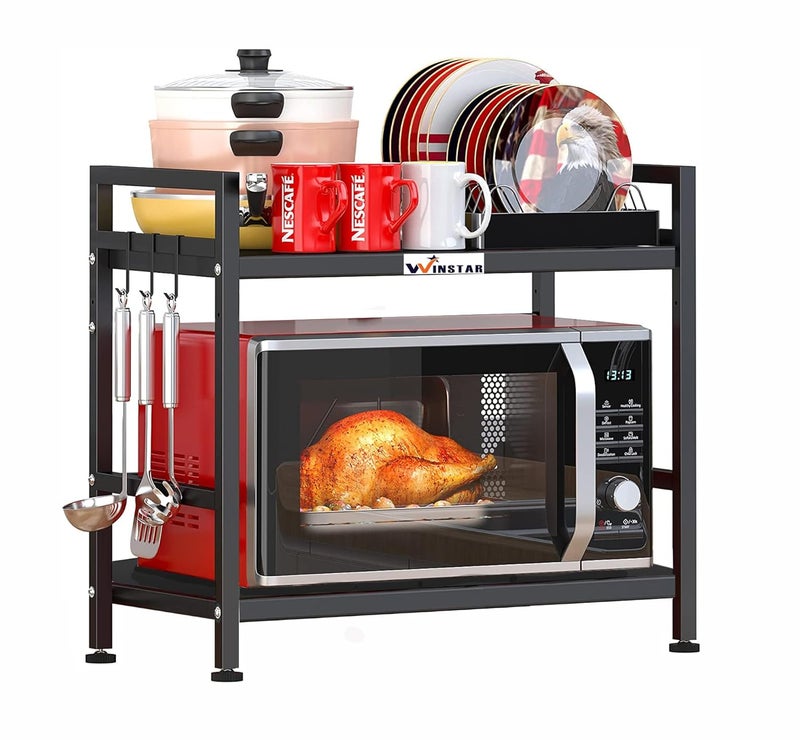WINSTAR Metal Microwave Stand Microwave OTG Rack for Kitchen Counter Double Platform for Extra Storage Kitchen Oven Rack Black No Wheels 2 Shelf - Image 1