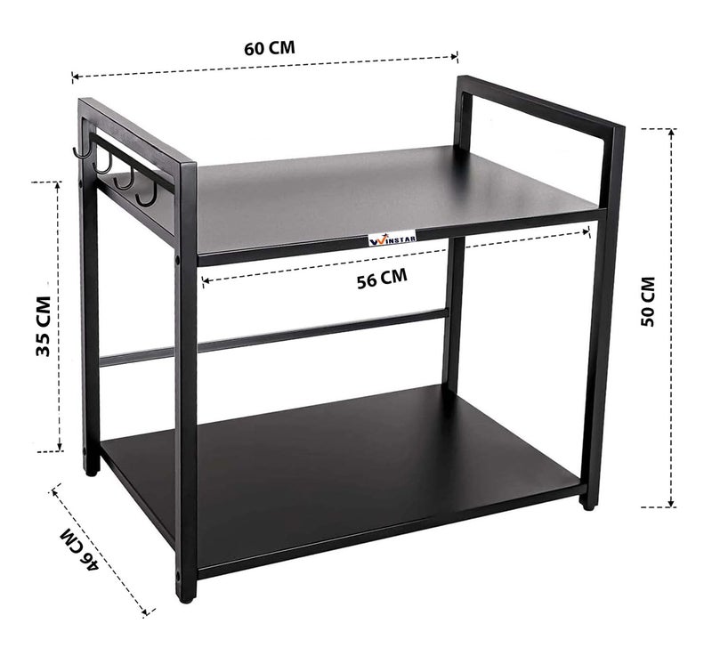 WINSTAR Metal Microwave Stand Microwave OTG Rack for Kitchen Counter Double Platform for Extra Storage Kitchen Oven Rack Black No Wheels 2 Shelf - Image 3