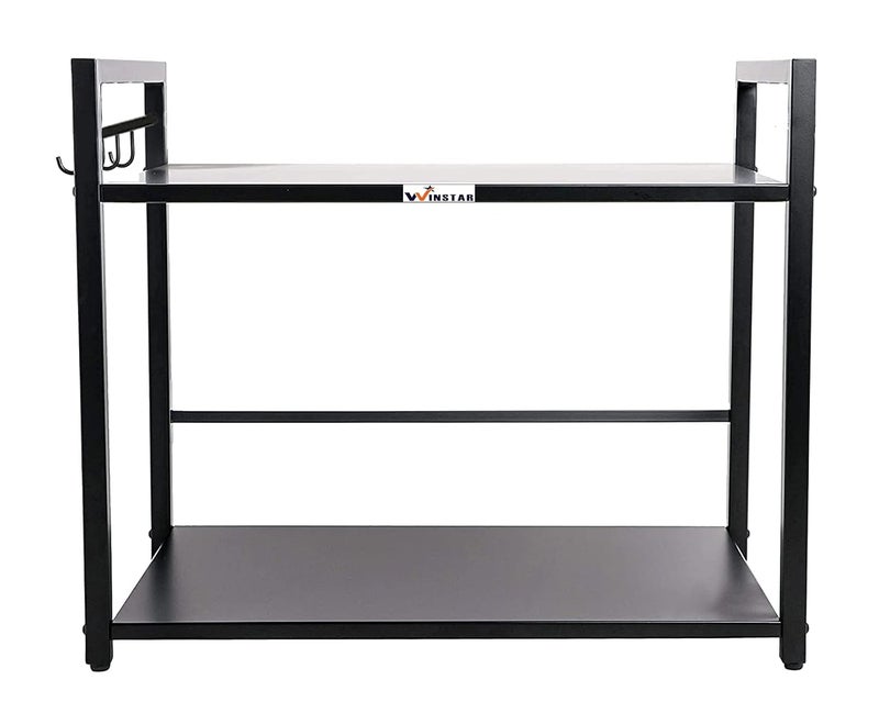 WINSTAR Metal Microwave Stand Microwave OTG Rack for Kitchen Counter Double Platform for Extra Storage Kitchen Oven Rack Black No Wheels 2 Shelf - Image 5