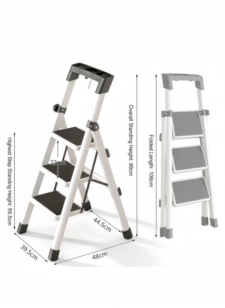 Zanotta Foldable Ladder 3 Steps, Home Folding Step with Tool Holder, Wide Anti-Slip Pedal, Adults Sturdy Steel Ladder for Home Kitchen Garden Office - Image 4