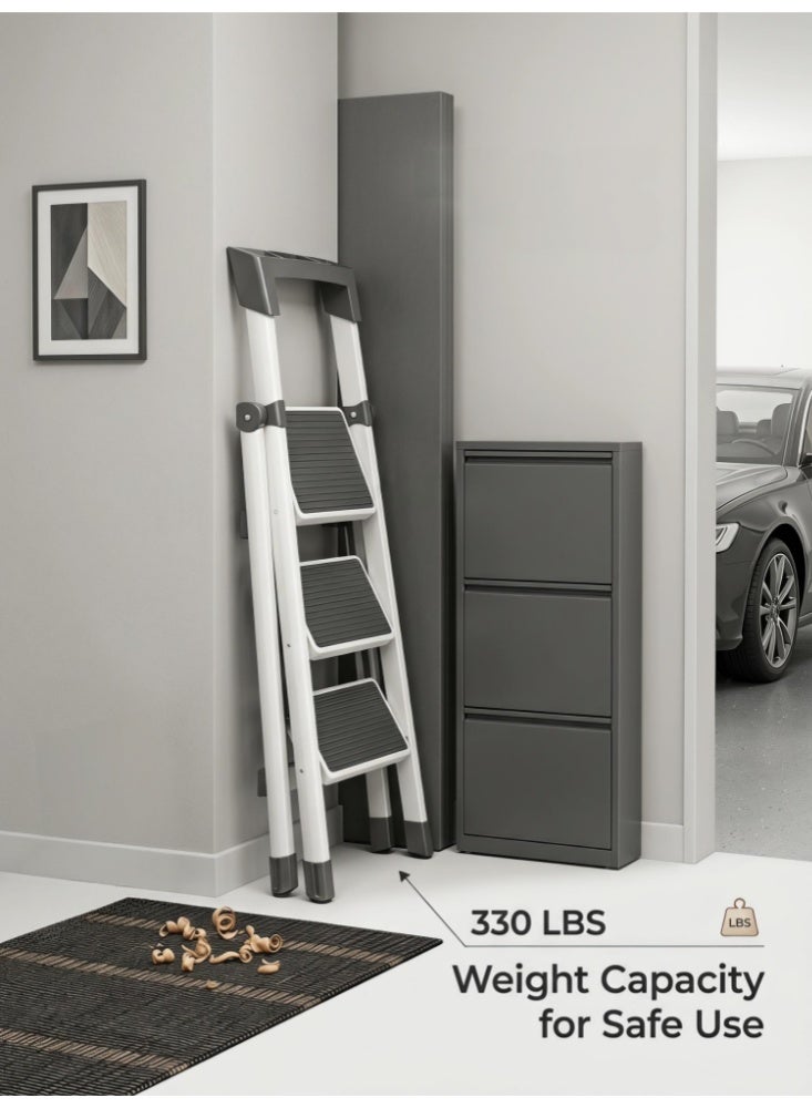 Zanotta Foldable Ladder 3 Steps, Home Folding Step with Tool Holder, Wide Anti-Slip Pedal, Adults Sturdy Steel Ladder for Home Kitchen Garden Office - Image 3