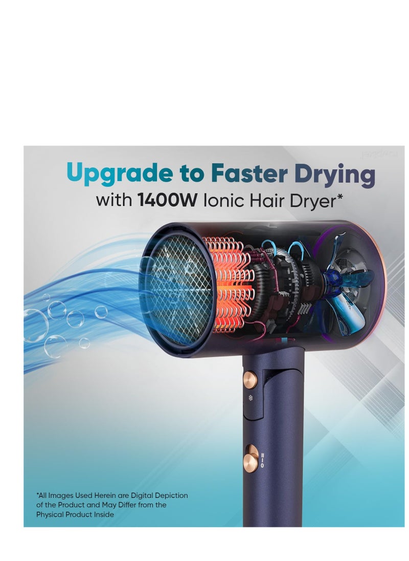 Vega Vega Ionic 1400 Watts Foldable Hair Dryer for Men and Women, Quick and Fast Drying with Ionic Technology & 2 Heat/Speed Settings, Cool Shot Button, Detachable Nozzle, All Hair Type, (VHDH-35), Navy Blue  - Image 3