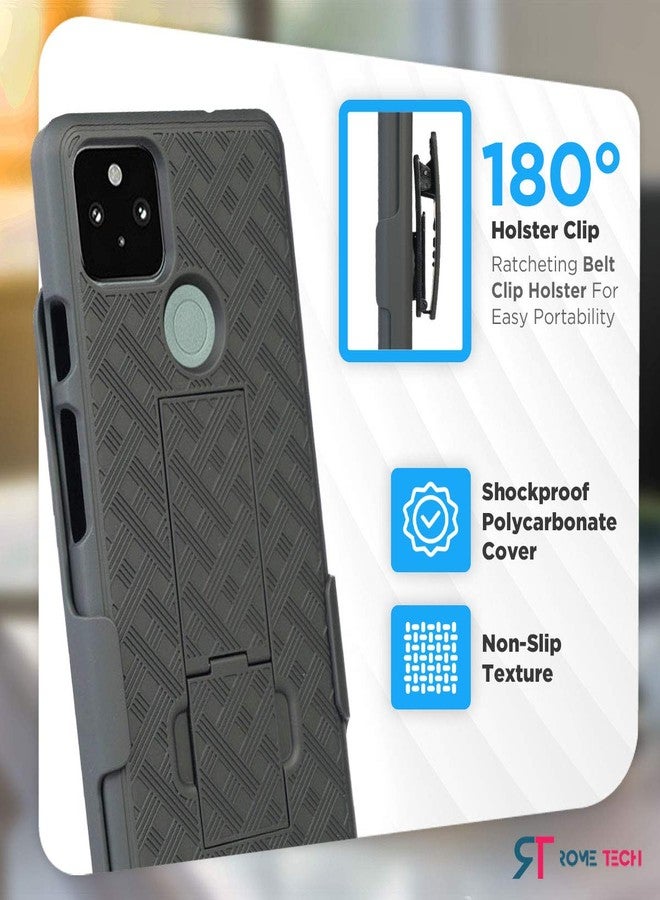 ROME TECH Designed for Google 5 Case with Belt Clip Holster - Kickstand Cover Phone Case - Black - Image 3