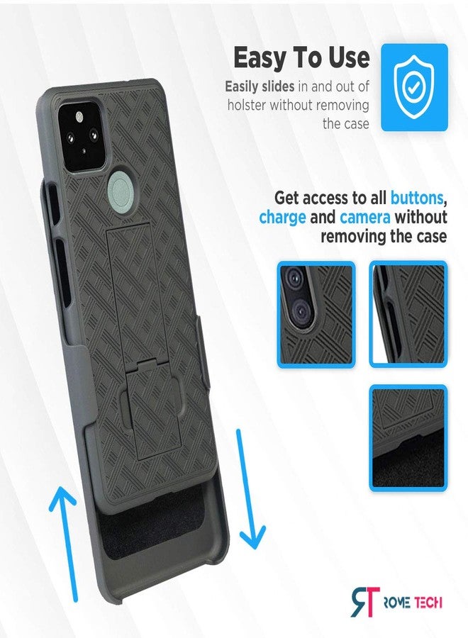 ROME TECH Designed for Google 5 Case with Belt Clip Holster - Kickstand Cover Phone Case - Black - Image 4