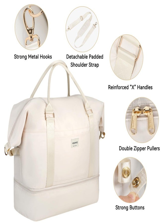 Voova Weekender Bags for Women, Large Travel Duffle Bag for Personal Item Travel with Shoes Compartment, Carry On Overnight Bag with Toiletry Bags 4 Pack Set for Men, Gym, Hospital, Yoga (Beige) - Image 4