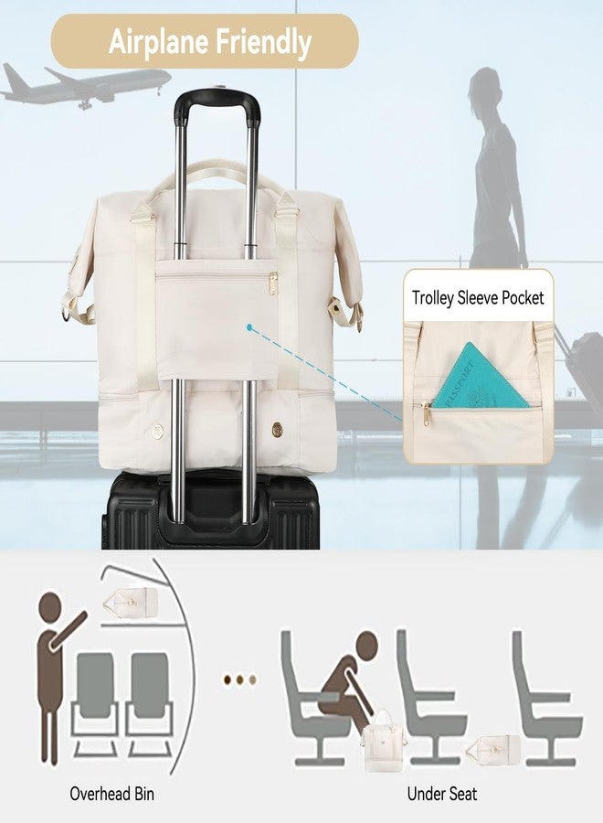Voova Weekender Bags for Women, Large Travel Duffle Bag for Personal Item Travel with Shoes Compartment, Carry On Overnight Bag with Toiletry Bags 4 Pack Set for Men, Gym, Hospital, Yoga (Beige) - Image 5