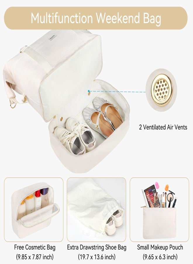 Voova Weekender Bags for Women, Large Travel Duffle Bag for Personal Item Travel with Shoes Compartment, Carry On Overnight Bag with Toiletry Bags 4 Pack Set for Men, Gym, Hospital, Yoga (Beige) - Image 3