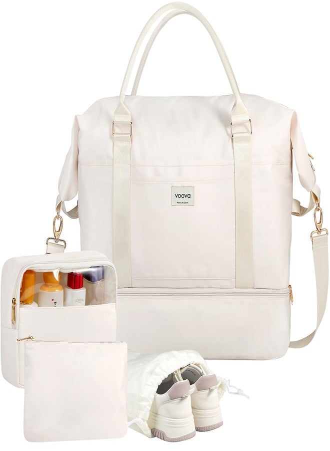 Voova Weekender Bags for Women, Large Travel Duffle Bag for Personal Item Travel with Shoes Compartment, Carry On Overnight Bag with Toiletry Bags 4 Pack Set for Men, Gym, Hospital, Yoga (Beige) - Image 1