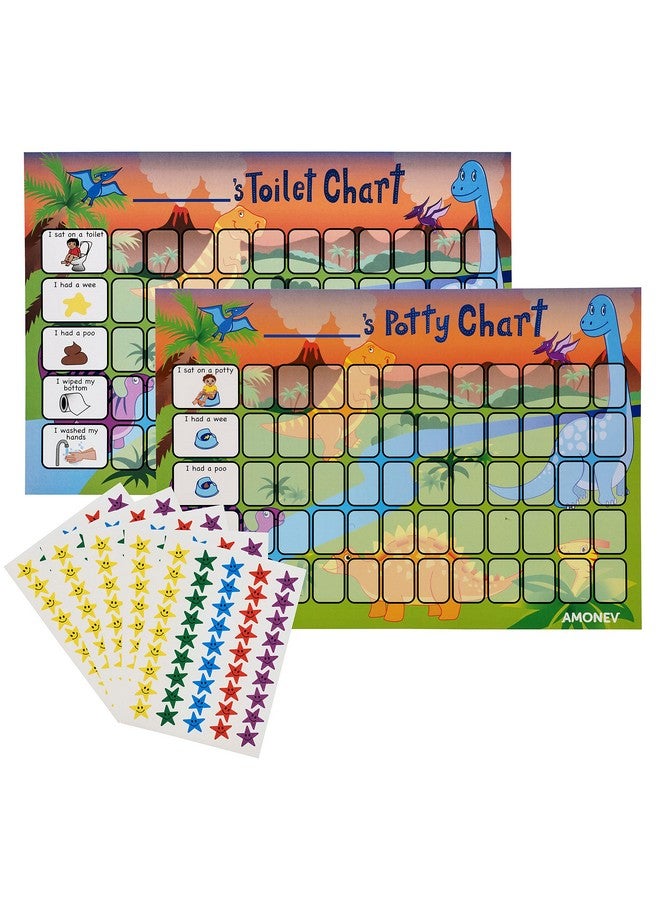 Amonev Dinosaur Toilet Training Reward Chart And Potty Training Reward Chart For Boys And Girls Toddlers Twin Pack With 225 Star Stickers Included - Image 2